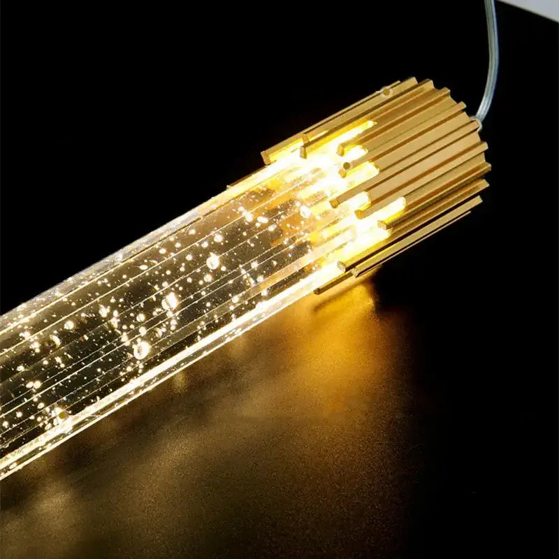 Modern gold crystal led ceiling chandelier with fiber optic glass tube and metallic fins for luxury dining room decorbites crystal led