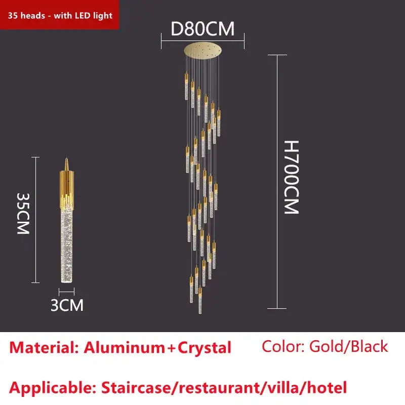 Modern gold crystal led ceiling chandelier with 35 crystal encrusted heads and aluminum mount for luxury dining decorbites crystal led
