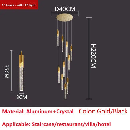 Modern gold crystal led ceiling chandelier with ten crystal encrusted pendants on aluminum mount for luxury decorbites crystal led