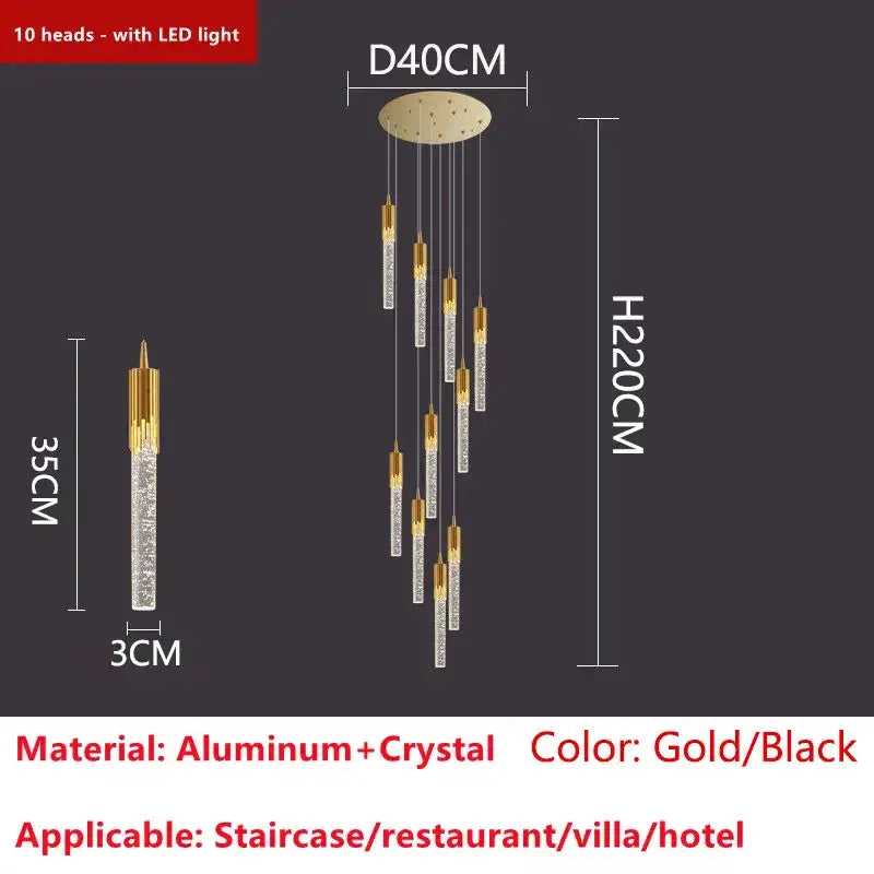 Modern gold crystal led ceiling chandelier with ten crystal encrusted pendants on aluminum mount for luxury decorbites crystal led