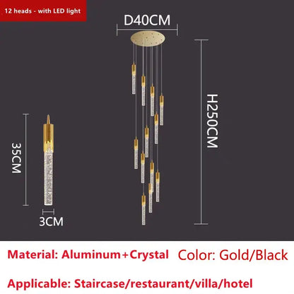 Modern gold crystal led ceiling chandelier with 12 black and gold crystal pendant lights for luxury dining decorbites crystal led
