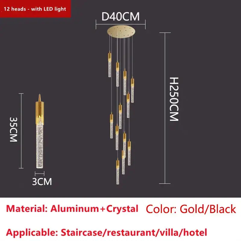 Modern gold crystal led ceiling chandelier with 12 black and gold crystal pendant lights for luxury dining decorbites crystal led