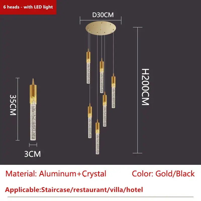 Modern gold crystal led ceiling chandelier with six crystal pendant lights on aluminum for luxury dining decorbites crystal led