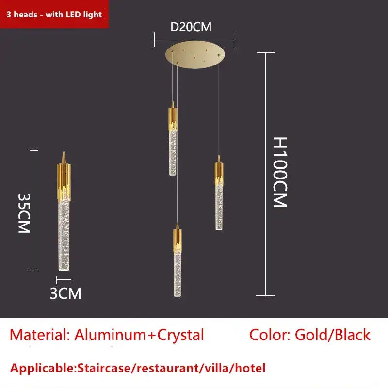 Modern gold crystal led ceiling chandelier with three-head design in aluminum and crystal for luxury dining room decorbites crystal led
