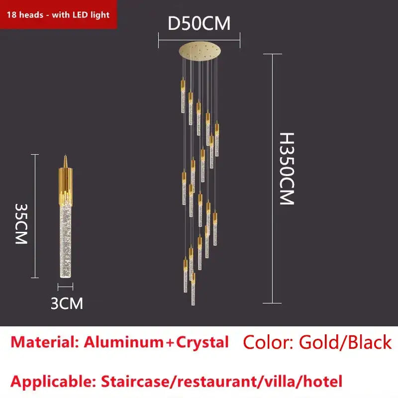 Modern gold crystal led ceiling chandelier with 18 crystal-encrusted led light heads on aluminum mount by decorbites crystal led