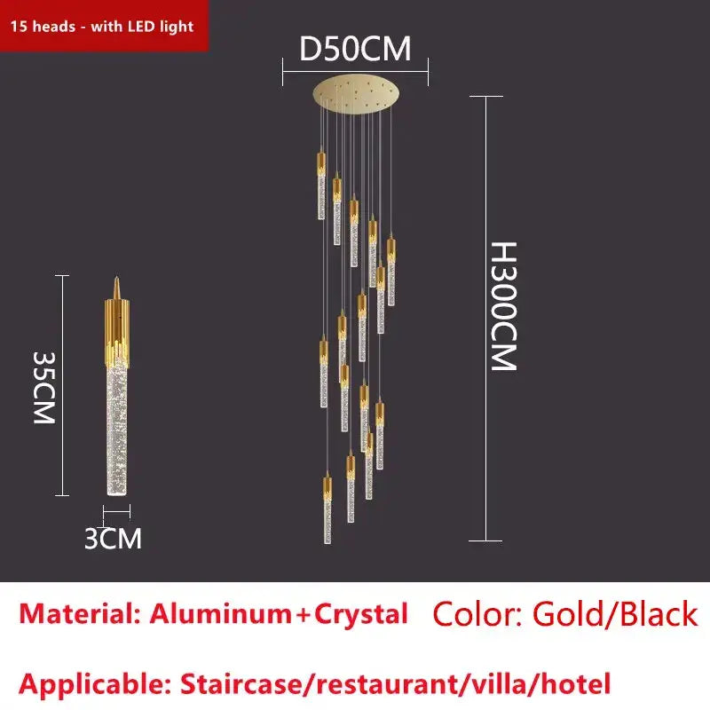 Modern gold crystal led ceiling chandelier with 15 crystal encrusted aluminum light heads for luxury dining room decorbites crystal led