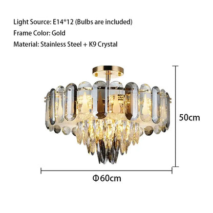 Modern gold crystal led ceiling chandelier featuring stainless steel and k9 crystal elements for living room decorbites crystal led lighting