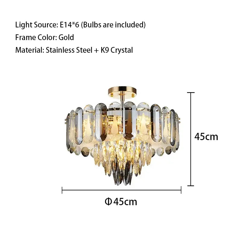 Modern gold crystal led ceiling chandelier with cascaded k9 crystal elements and stainless steel accents for decorbites crystal led decor