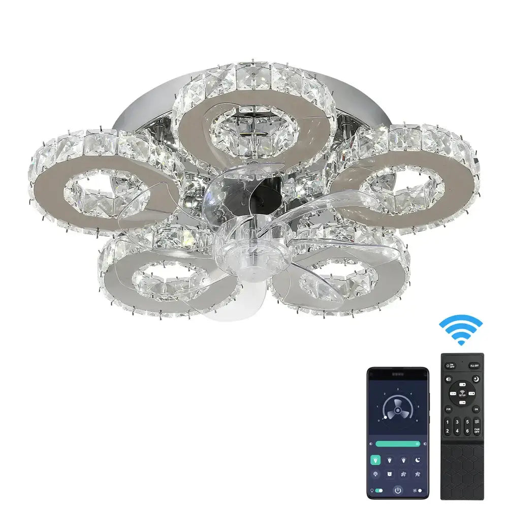 Modern gold crystal led ceiling fan with chrome finish and integrated crystal led ceiling rings for living room decorbites crystal led