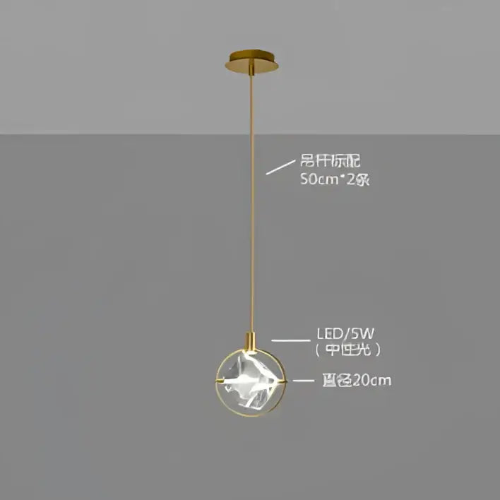 Modern gold crystal led ceiling lamp with spherical glass globe and 50cm suspension cable for dining room decorbites crystal led