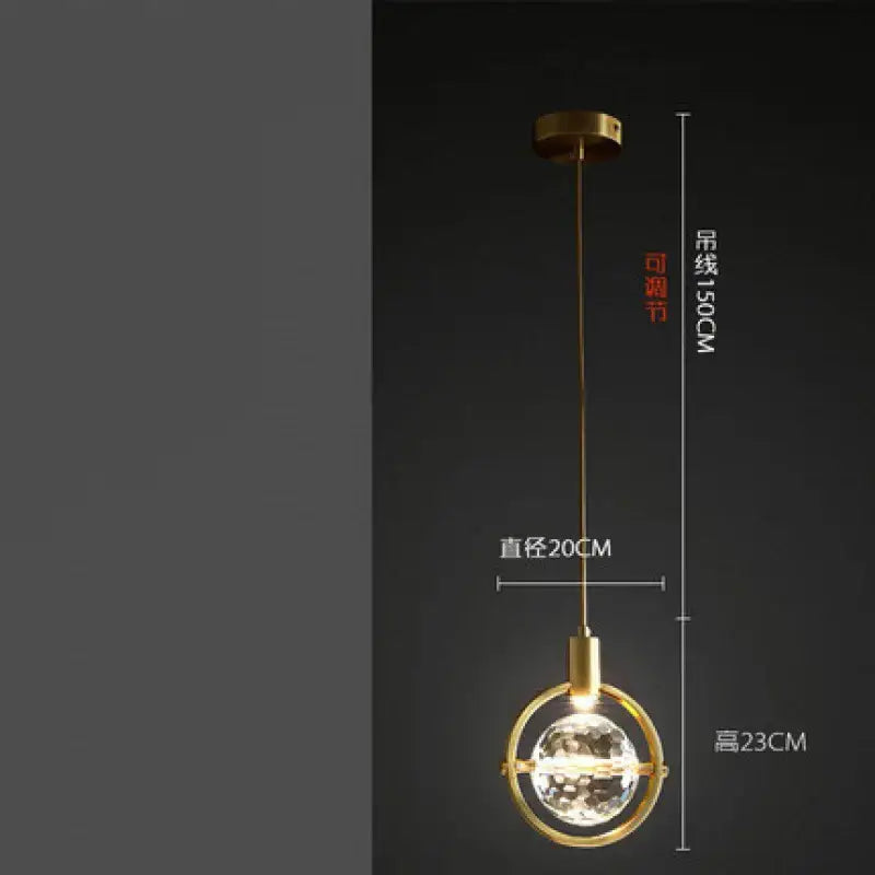 Modern gold crystal led ceiling lamp with a spherical pendant light and clear crystal globe by decorbites
