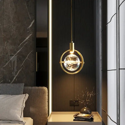 Modern gold crystal led ceiling lamp with faceted crystal globe pendant for dining room decorbites crystal led lighting
