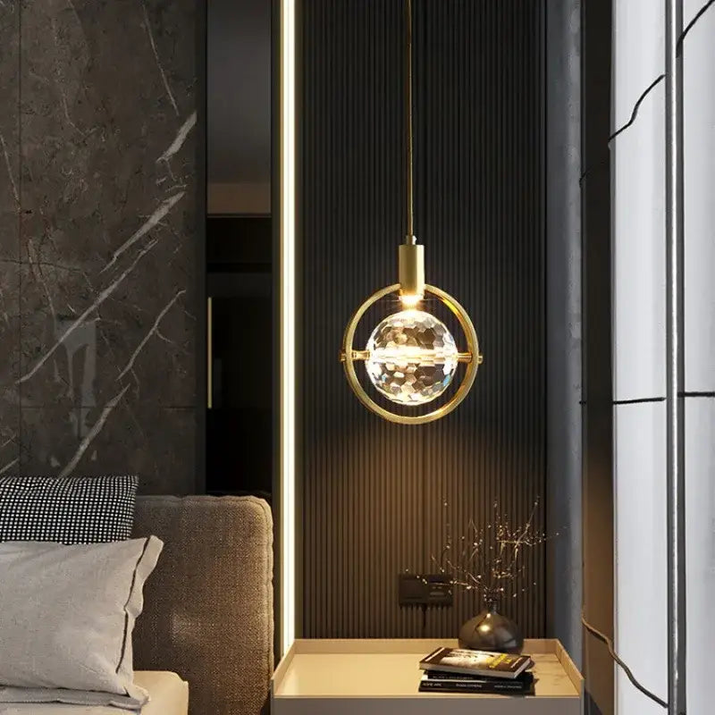 Modern gold crystal led ceiling lamp with faceted crystal globe pendant for dining room decorbites crystal led lighting
