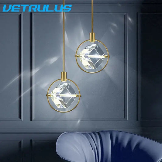Two elegant gold crystal led ceiling pendant lights with faceted globes and brass cords for modern decorbites crystal led decor