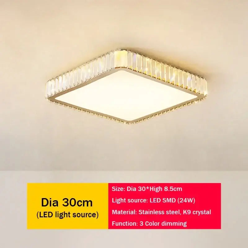 Modern gold crystal led ceiling light with square stainless steel frame and k9 crystals for bedroom decorbites crystal led decor