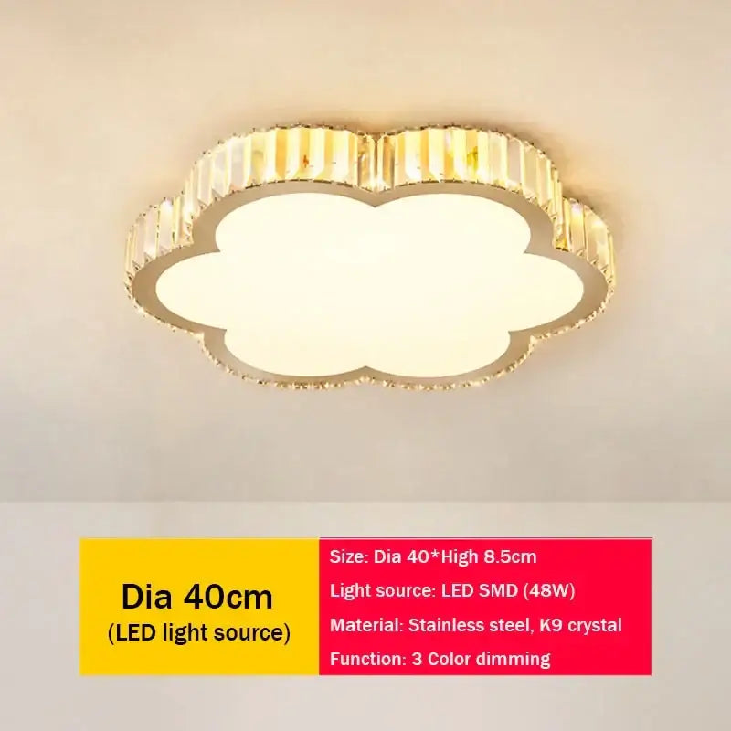 Modern gold crystal led ceiling light with cloud shape golden stainless steel frame and k9 crystal accents for bedroom decorbites crystal led