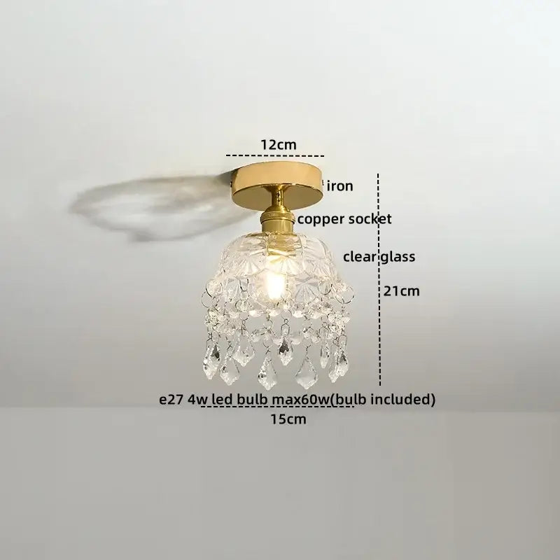 Modern chandelier ceiling light with delicate crystal, brass iron base, and copper socket for elegant living room decorbites crystal led