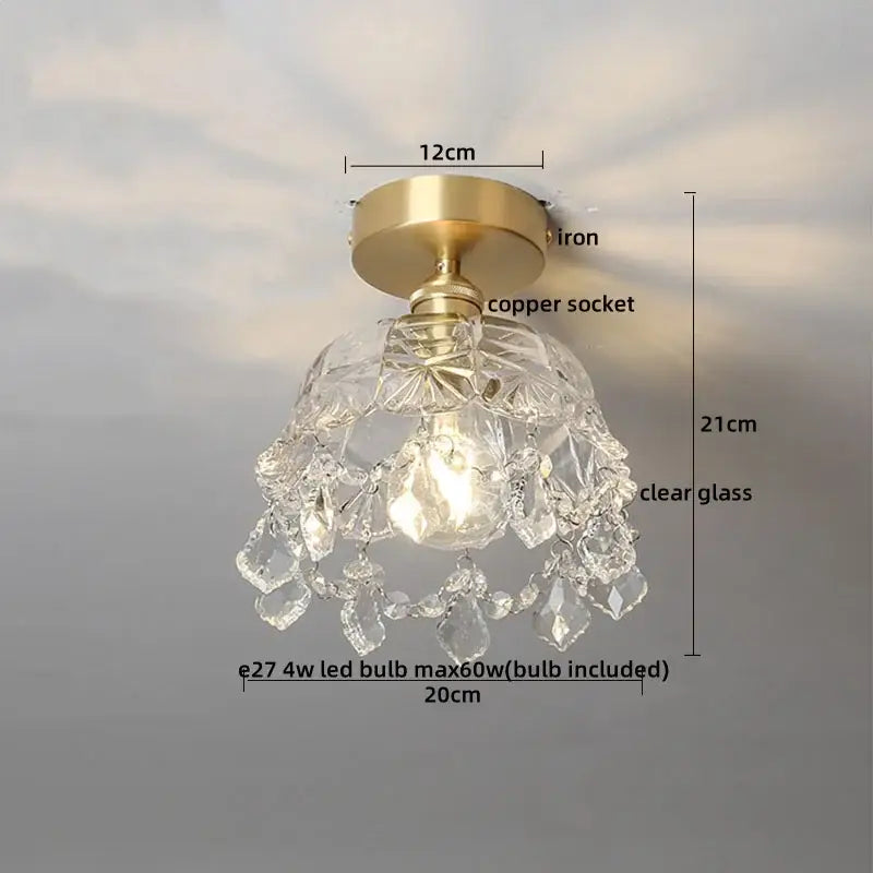 Modern chandelier ceiling light with brass iron base copper socket and clear glass prisms by decorbites crystal led