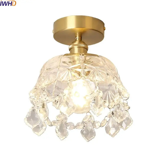 Modern gold ceiling light with clear faceted crystal shade and dangling crystals decorbites crystal led chandelier