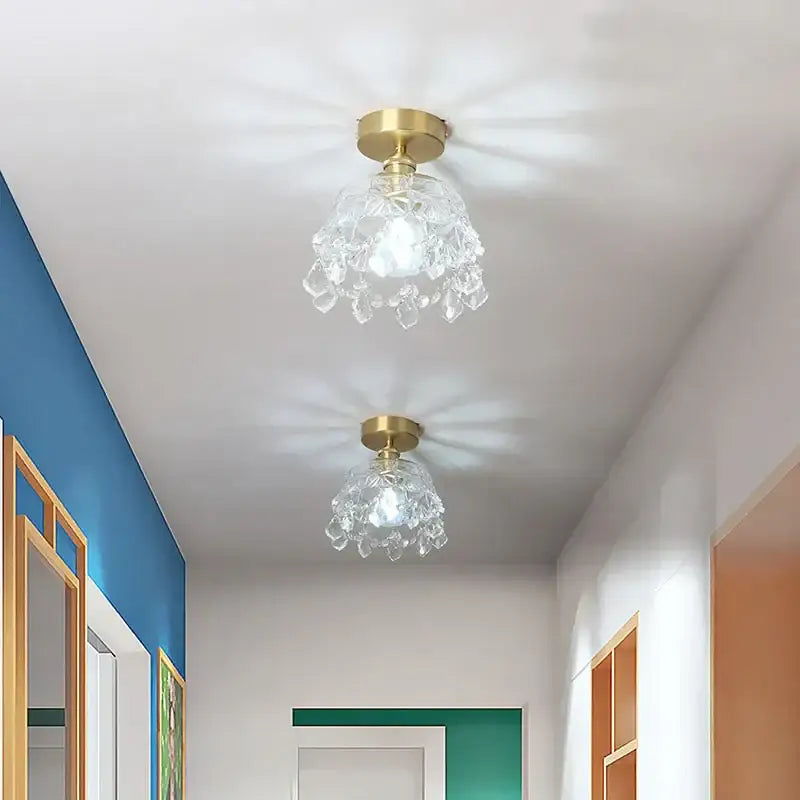 Two elegant gold modern chandelier ceiling lights with clear crystal led clusters for living room decorbites decor
