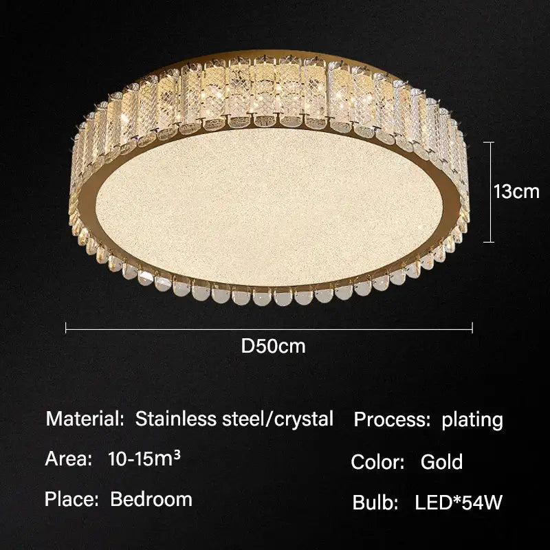 Modern gold crystal led ceiling light with gold-plated circular frame and sparkling crystal led ceiling border for decorbites ceiling lights