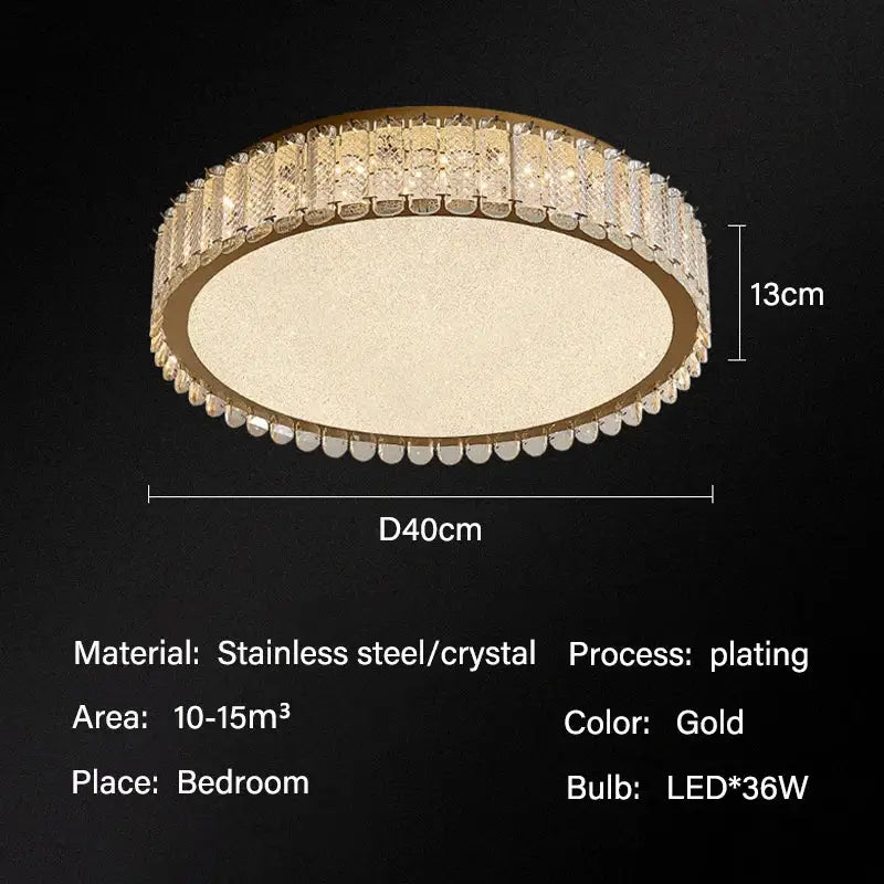 Modern gold crystal led ceiling light with gold-plated circular design stainless steel frame and crystal accents for living room decorbites ceiling lights