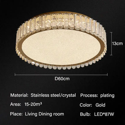 Modern gold crystal led ceiling light featuring a gold-plated frame with a sparkling crystal rim and textured diffuser