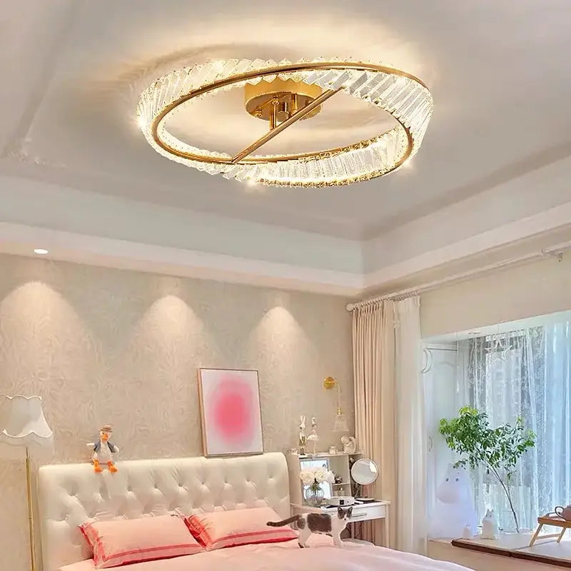 Modern gold crystal led chandelier ceiling light featuring gold-toned circular design with crystal accents for living room decorbites crystal led