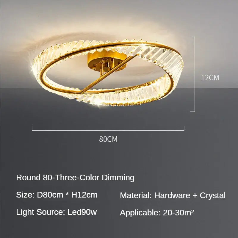 Modern gold crystal led chandelier ceiling light with two concentric rings adorned with faceted crystal elements decorbites crystal led