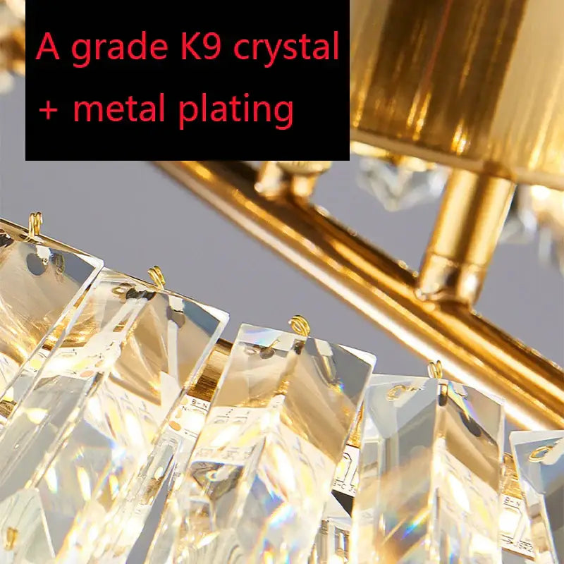 Modern gold crystal led chandelier ceiling light featuring a grade k9 crystal led chandelier with gold metal plating by decorbites crystal led