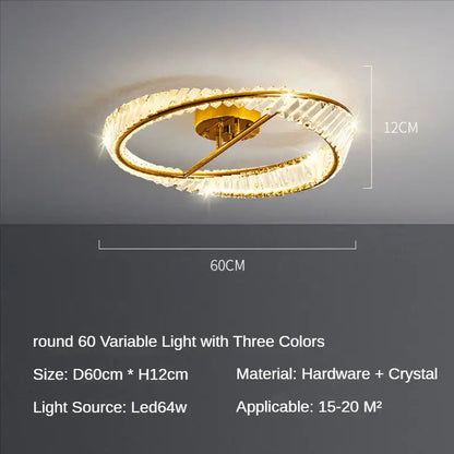 Modern gold crystal led chandelier ceiling light with two concentric rings and faceted crystal elements for living room