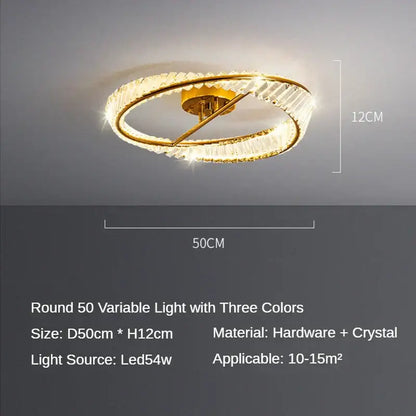 Modern gold crystal led chandelier ceiling lights feature a circular metal frame with clear crystals for warm decorbites illumination