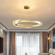 Modern gold crystal led chandelier with clear crystal accents and circular design for dining room ceiling decorbites crystal led