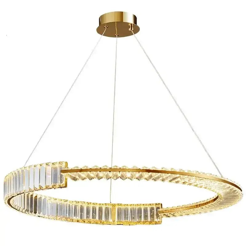 Modern gold crystal led chandelier featuring a circular design with clear faceted crystals for dining room decorbites crystal led light