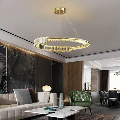 Modern gold crystal led chandelier with crystal accents by decorbites for elegant dining room ceiling decor
