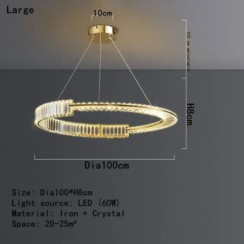 Modern gold crystal led chandelier with embedded crystal segments and adjustable led light source for dining room decorbites crystal led