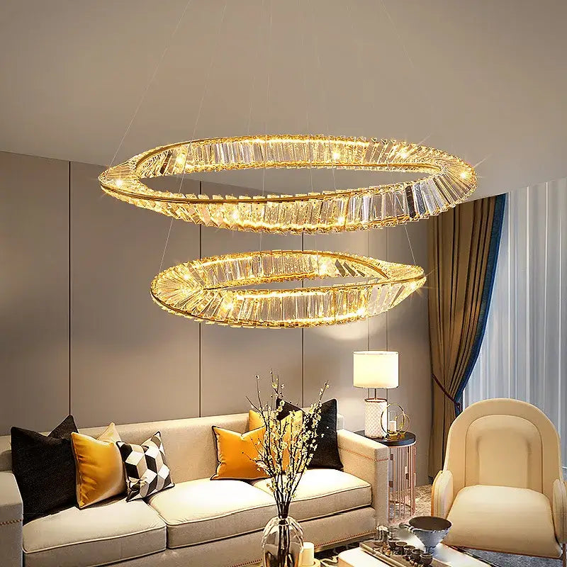 Modern gold crystal led chandelier dining room double ring pendant with decorbites crystal led accents and crystal led chandelier design
