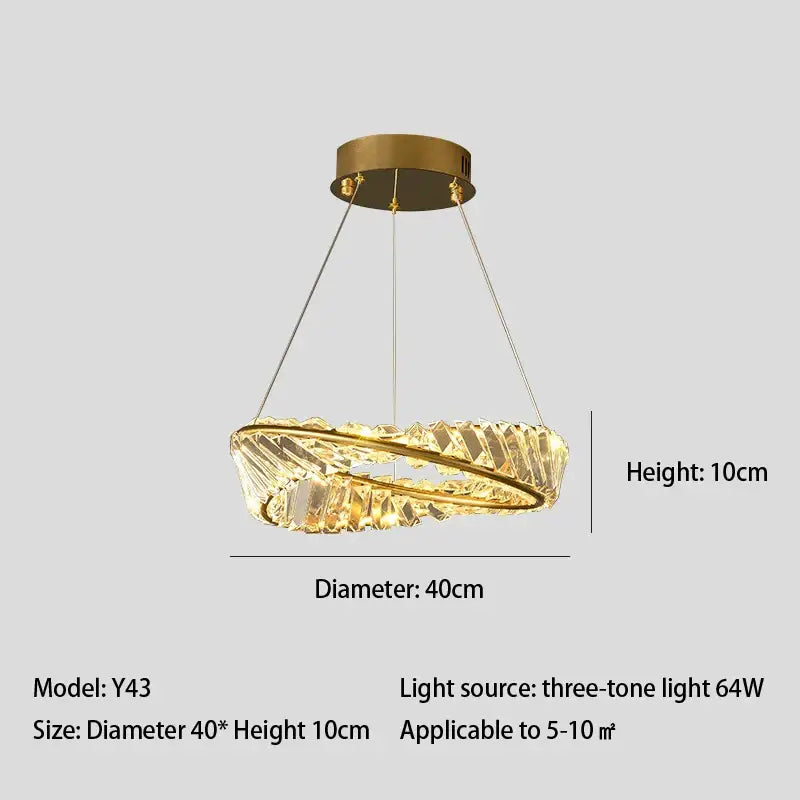 Modern gold crystal led chandelier with double ring design and faceted crystal elements for dining room decorbites crystal led