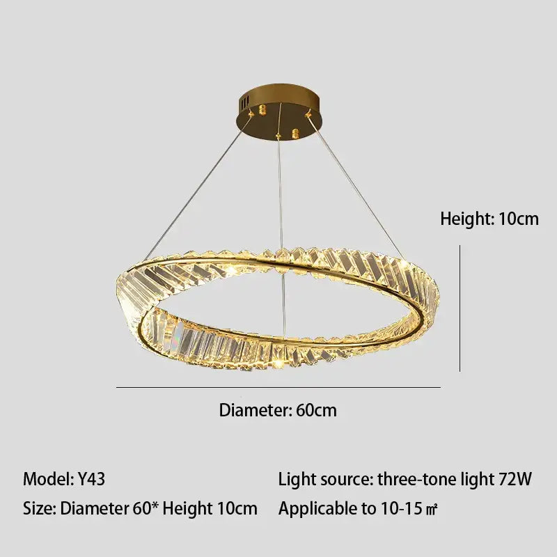 Modern gold crystal led chandelier dining room double ring pendant with faceted crystal accents by decorbites crystal led