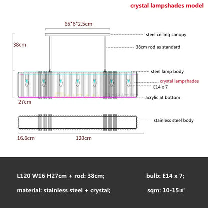 Modern gold crystal led chandelier with sleek stainless steel frame and seven crystal lampshades by decorbites crystal led