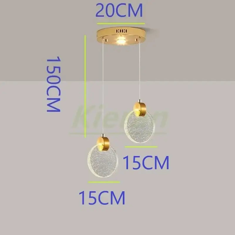 Modern gold crystal led chandelier with two clear textured glass spheres pendant light by decorbites crystal led