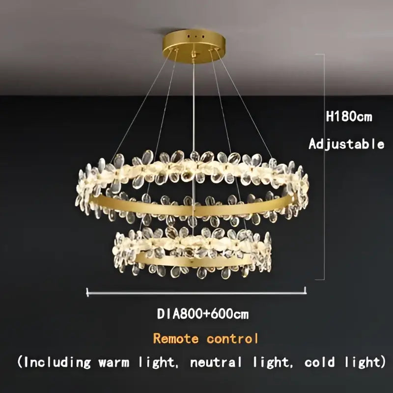 Modern gold crystal led chandelier with double-ring design and adjustable height for dining room decorbites crystal led lighting