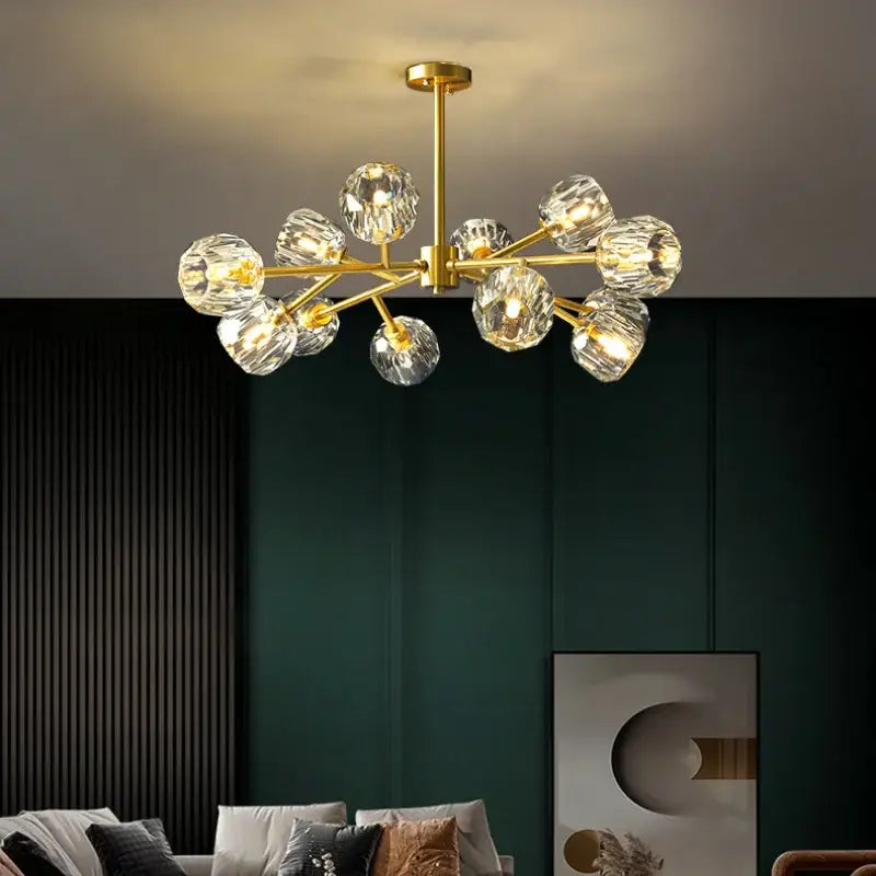 Modern gold crystal led chandelier with faceted globes and brass fixture ideal for dining room decorbites crystal led light