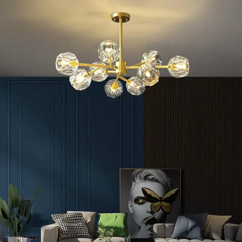 Modern gold crystal led chandelier with faceted globe bulbs for dining room decorbites crystal led ceiling light