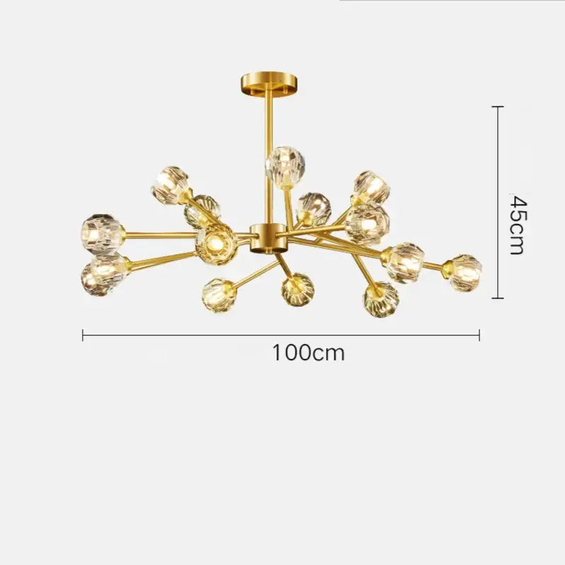 Modern gold crystal led chandelier with multiple globe bulbs in a starburst design for dining room decorbites crystal led