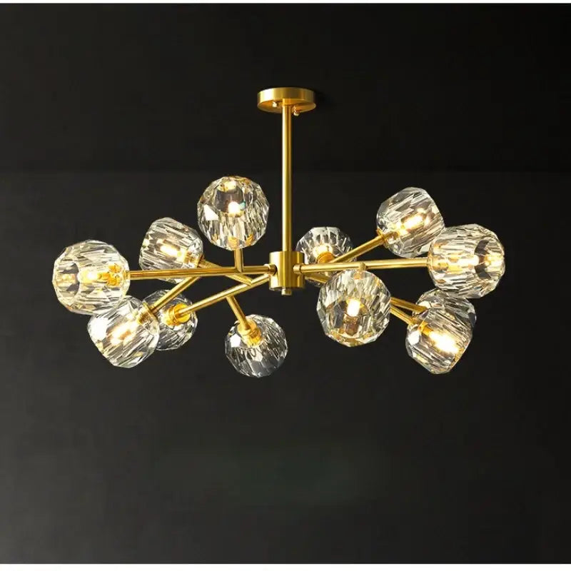 Modern gold crystal led chandelier dining room sphere light with gold toned frame and faceted crystal globes decorbites crystal led
