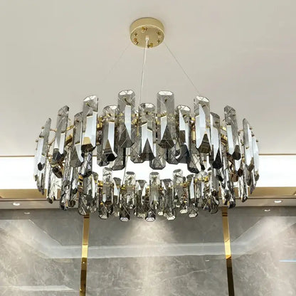 Modern gold crystal led chandelier with faceted prisms from decorbites crystal led for elegant dining room decor
