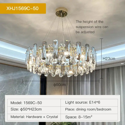 A modern gold crystal led chandelier with clear faceted crystals for dining room by decorbites crystal led model xhj1569c-50