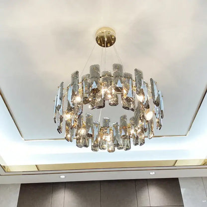 Modern gold crystal led chandelier with cascading faceted clear crystals for dining room decorbites crystal led design
