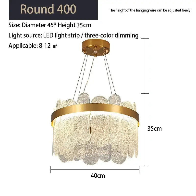 Modern gold crystal led chandelier with frosted glass petals featuring decorbites crystal led cascading ring design